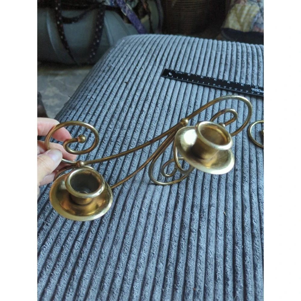 2 Vintage Brass Tone Scroll Wall Candle Sconces pair Home Interiors
